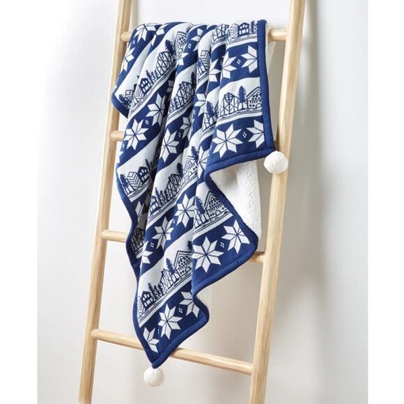 Martha Stewart Blue/White Knit/Sherpa Fair Isle Warm Cozy Chenille Throw Blanket - Picture 1 of 4